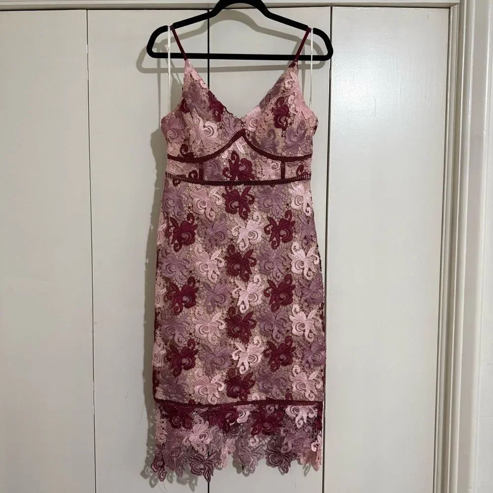 Lulu’s Lace Embroidered Slip Dress in Pink and Burgundy